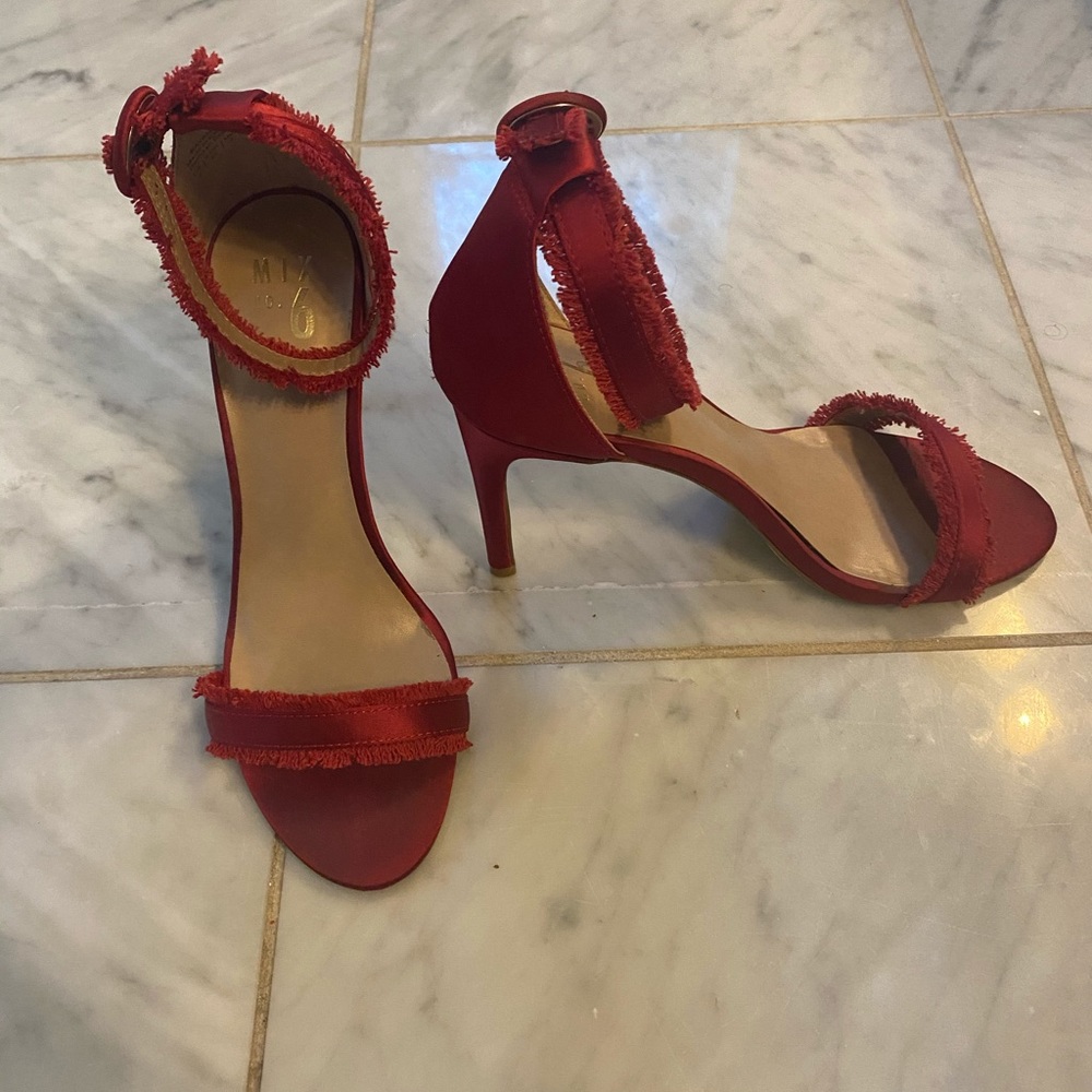 Red Satin Strappy Heels Size 9